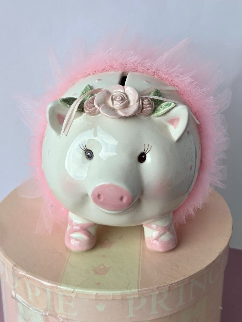 Vintage Y2k Pink Ballerina Rose Piggy Bank Kitch Kawaii Cottage